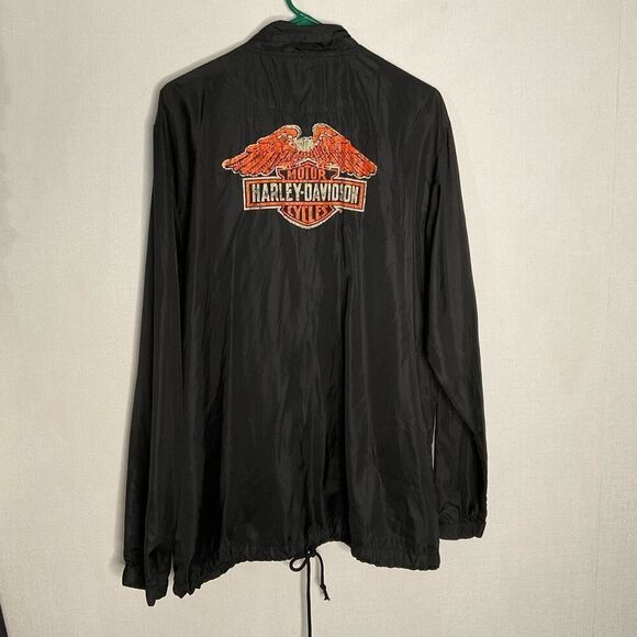 Harley Davidson Winged Graphic Men's XL Black Nylon Windbreaker Rain Jacket‎ - Picture 8 of 9